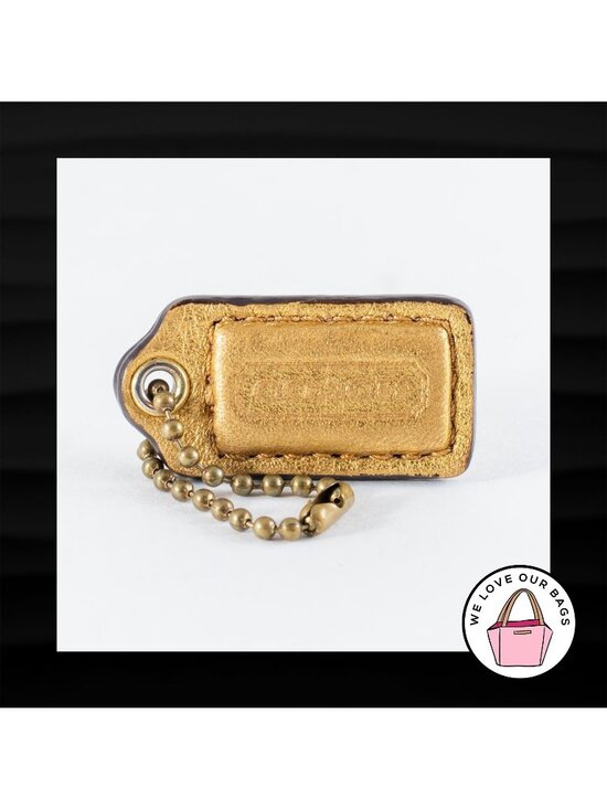 Coach Accessories - 1.5" Small COACH GOLD LEATHER BRASS KEY FOB CHARM KEYCHAIN HANG TAG WRISTLET